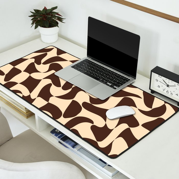 Wavy Checkerboard in Brown & Cream Desk Mat Gallery Image 2