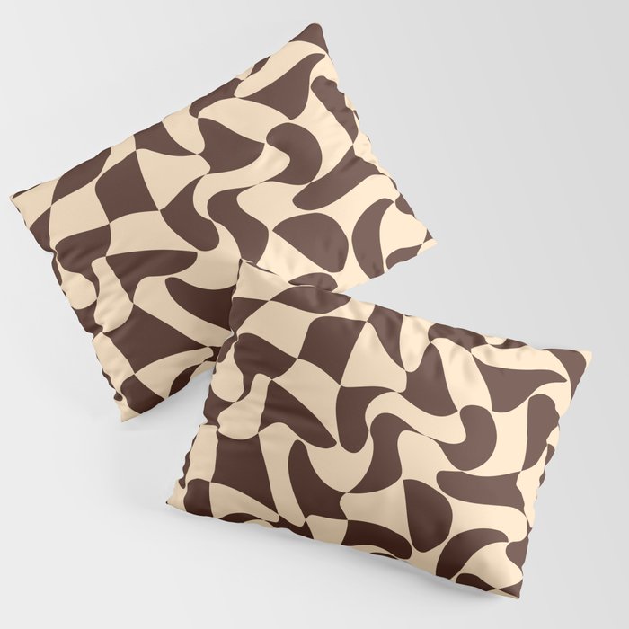 Wavy Checkerboard in Brown & Cream Pillow Sham Gallery Image 3