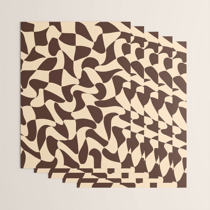 Wavy Checkerboard in Brown & Cream Wrapping Paper Gallery Image 3