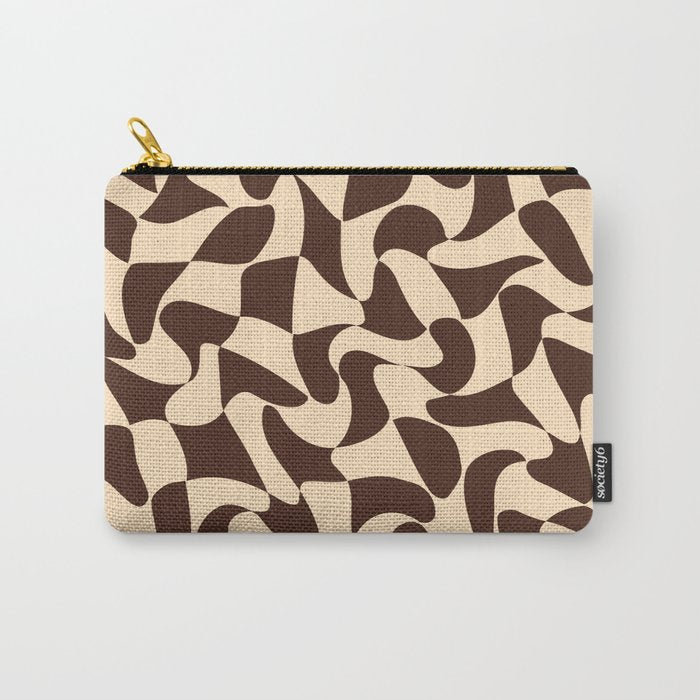 Wavy Checkerboard in Brown & Cream Carry All Pouch Gallery Image 1