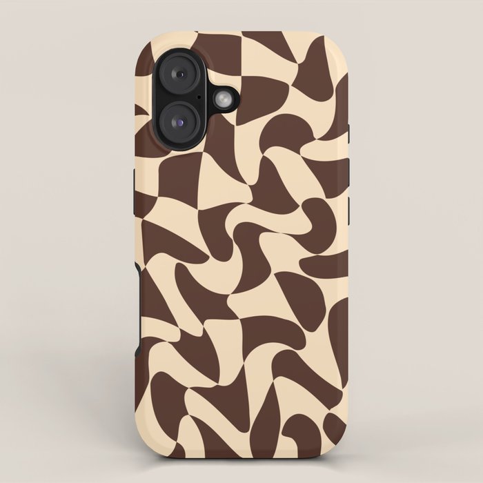 Wavy Checkerboard in Brown & Cream iPhone Case Gallery Image 1