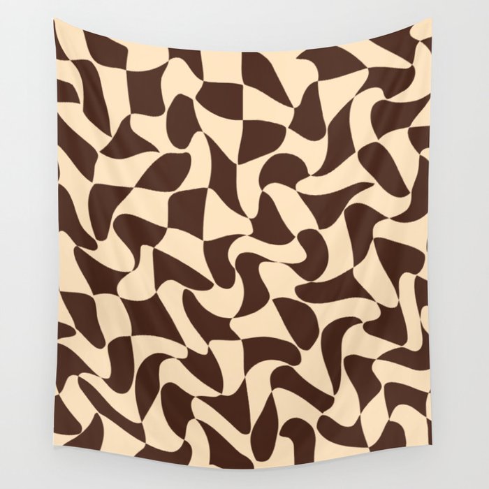 Wavy Checkerboard in Brown & Cream Wall Tapestry Gallery Image 1