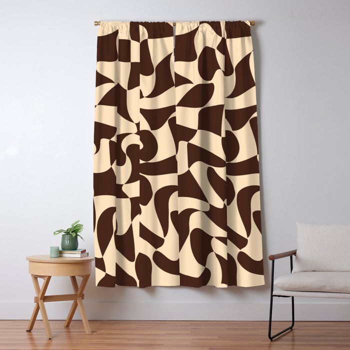 Wavy Checkerboard in Brown & Cream Window Curtain Gallery Image 5