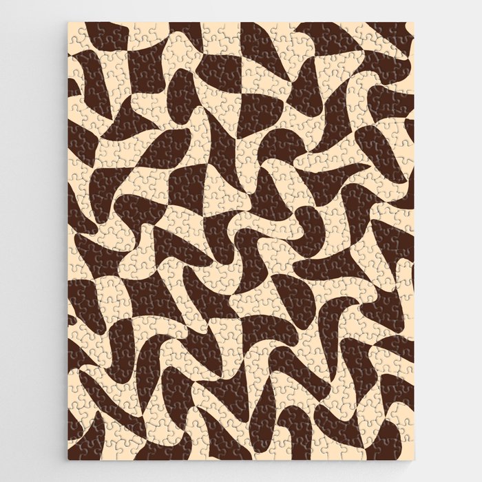 Wavy Checkerboard in Brown & Cream Jigsaw Puzzle Gallery Image 1