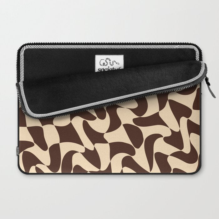 Wavy Checkerboard in Brown & Cream Laptop Sleeve Gallery Image 2