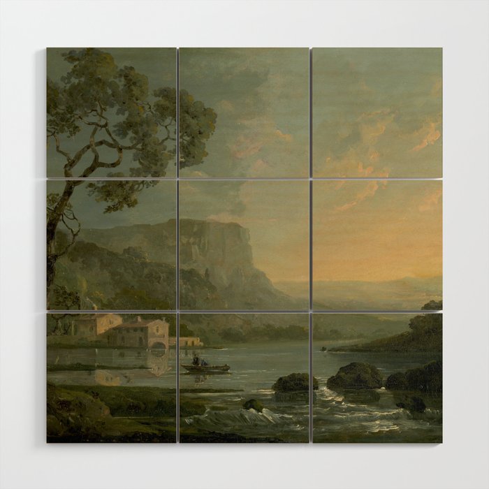 Landscape with Fishermen on a Lake by William Hodges Wood Wall Art Gallery Image 1