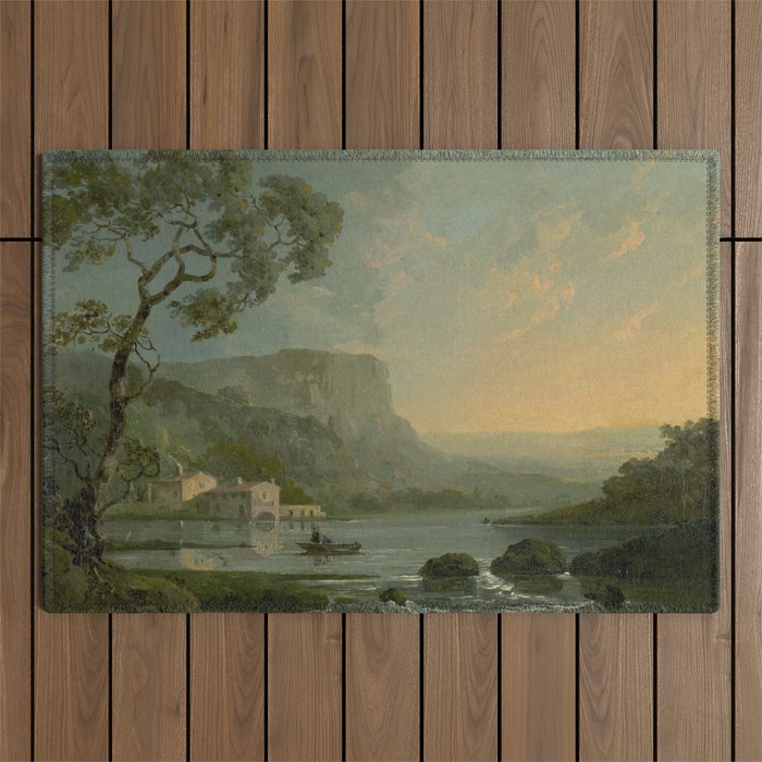 Landscape with Fishermen on a Lake by William Hodges Outdoor Rug Gallery Image 1