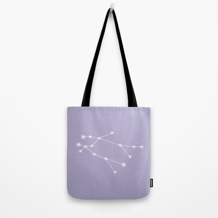 Gemini Zodiac Star Constellation Line Art Pastel Lavender Tote Bag Gallery Image 2