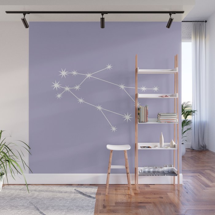 Gemini Zodiac Star Constellation Line Art Pastel Lavender Wall Mural Gallery Image 1