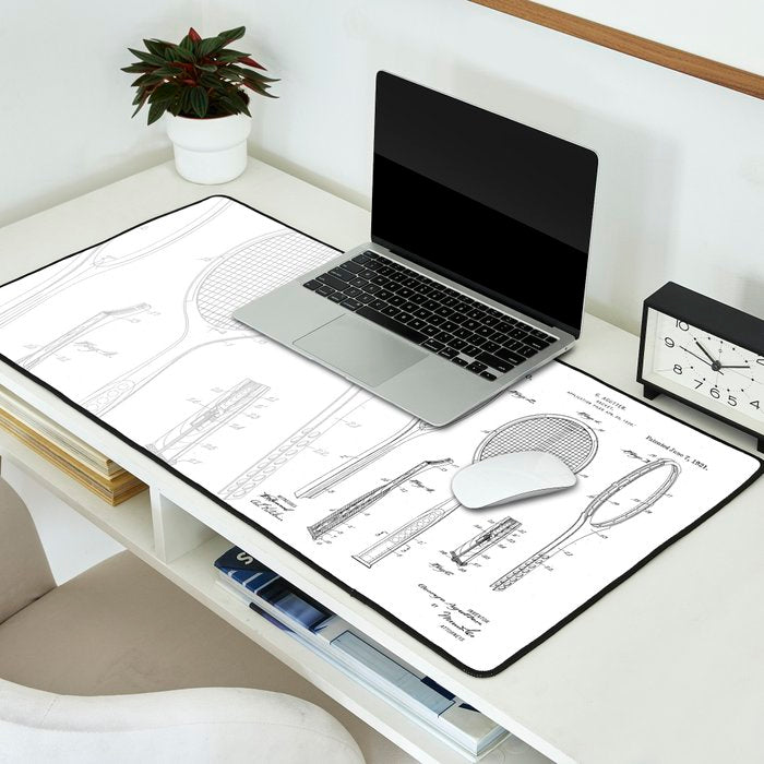 Tennis Racket Patent - Tennis Lover Coach Player Fan Art - White Desk Mat Gallery Image 2