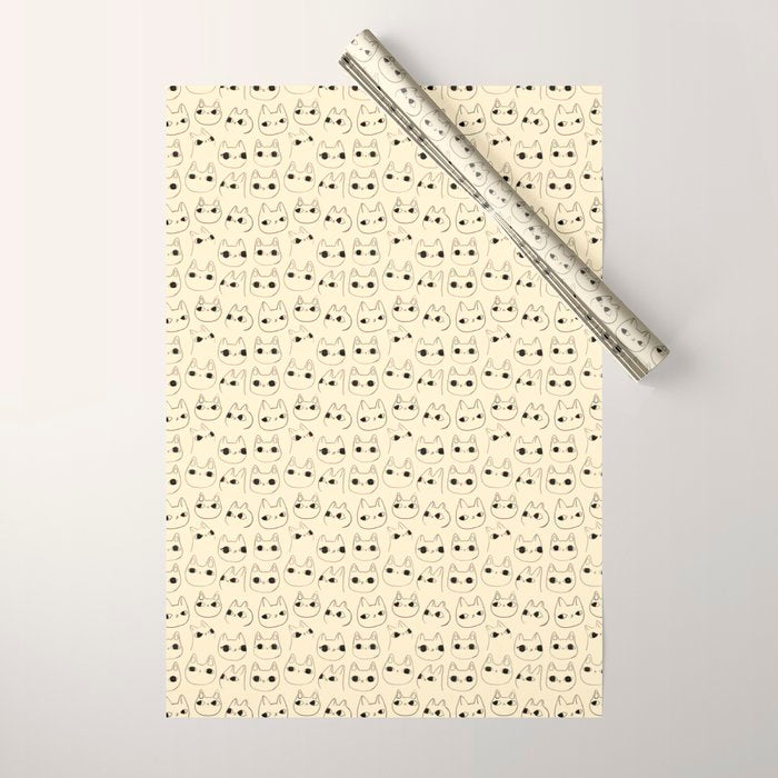 Cute Kawaii Cat Face Doodle Sketch Drawings Wrapping Paper Gallery Image 1