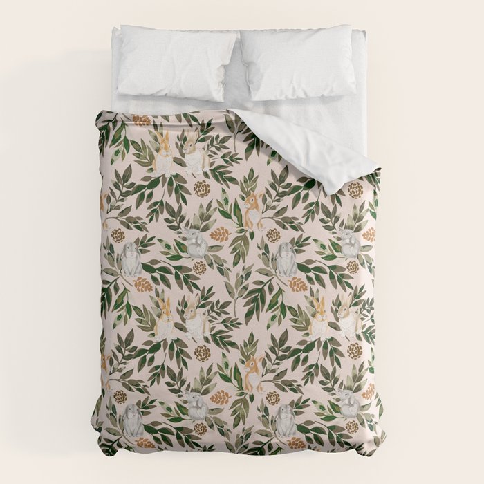 Rabbits in the green forest Duvet Cover Gallery Image 1