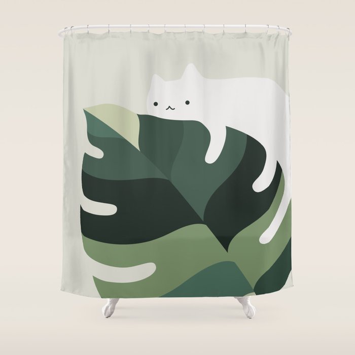 Cat and Plant 12A Shower Curtain Gallery Image 1