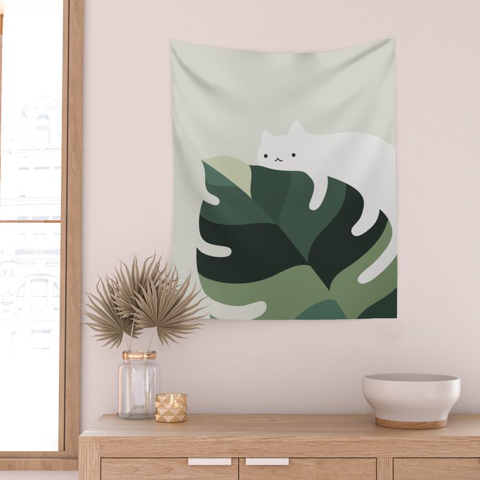 Cat and Plant 12A Wall Tapestry Gallery Image 2