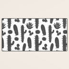 Retro black and white cactus plant pattern Desk Mat Gallery Image 3