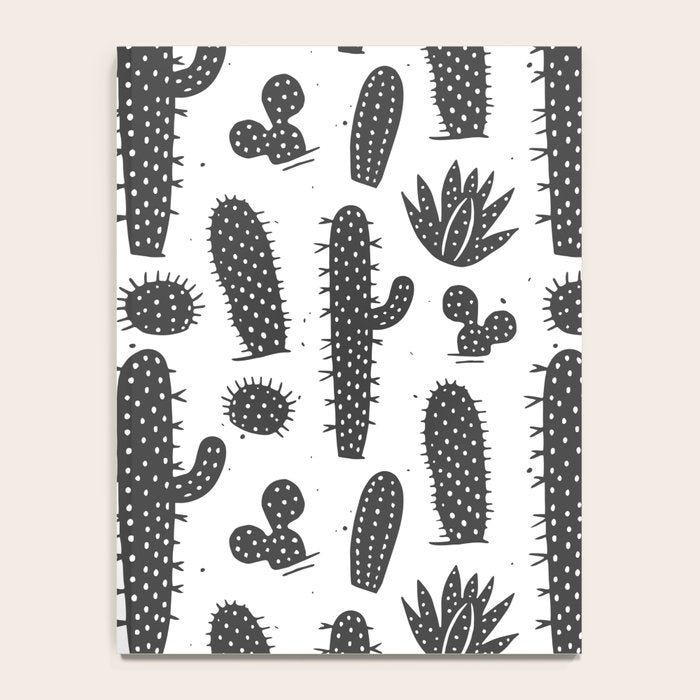 Retro black and white cactus plant pattern Notebook Gallery Image 4