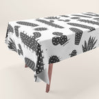 Retro black and white cactus plant pattern Tablecloth Gallery Image 1