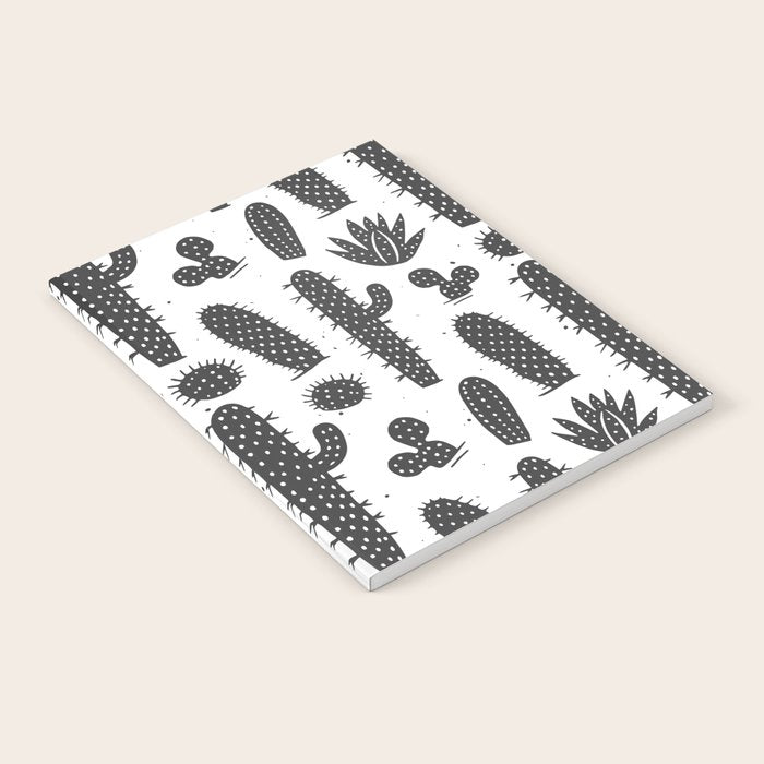 Retro black and white cactus plant pattern Notebook Gallery Image 1