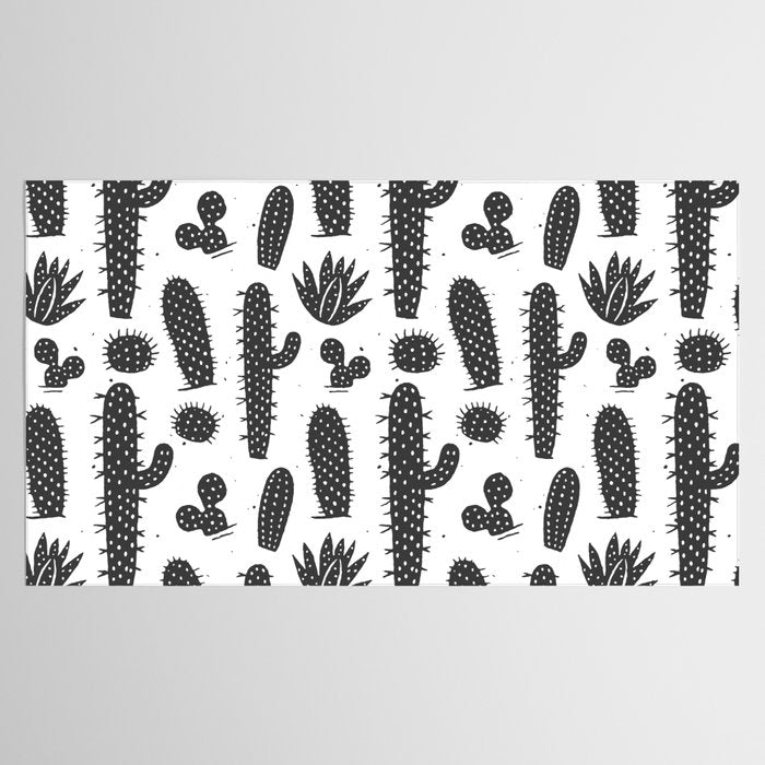 Retro black and white cactus plant pattern Tablecloth Gallery Image 2