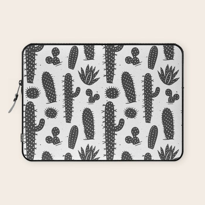 Retro black and white cactus plant pattern Laptop Sleeve Gallery Image 1