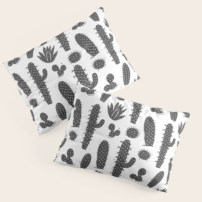 Retro black and white cactus plant pattern Pillow Sham Gallery Image 1