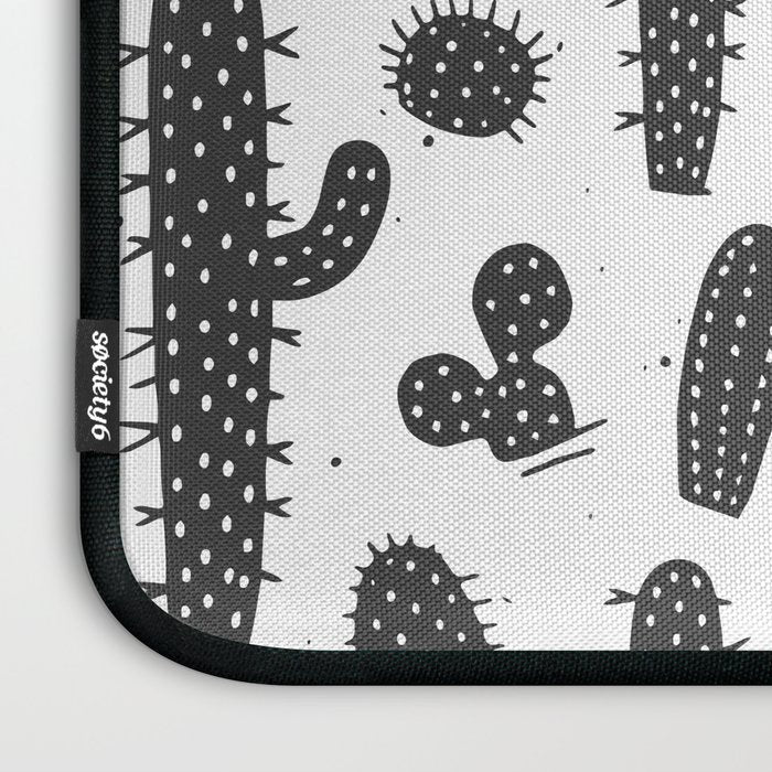 Retro black and white cactus plant pattern Laptop Sleeve Gallery Image 3