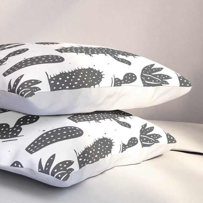 Retro black and white cactus plant pattern Pillow Sham Gallery Image 3