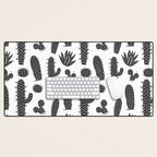 Retro black and white cactus plant pattern Desk Mat Gallery Image 1