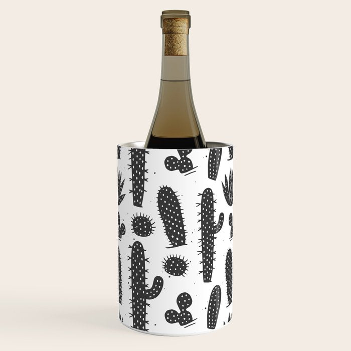 Retro black and white cactus plant pattern Wine Chiller Gallery Image 2
