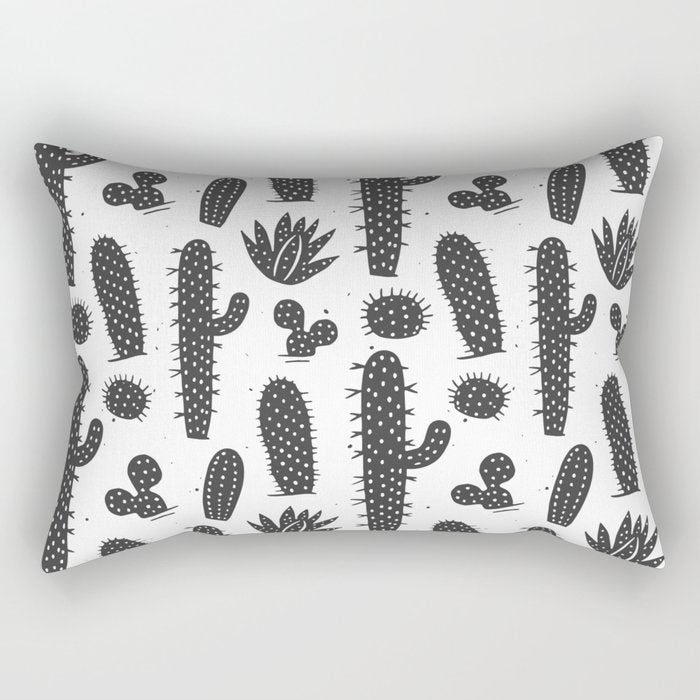 Retro black and white cactus plant pattern Rectangular Pillow Gallery Image 2