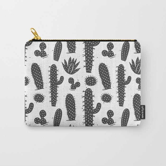 Retro black and white cactus plant pattern Carry All Pouch Gallery Image 1