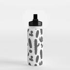 Retro black and white cactus plant pattern Water Bottle Gallery Image 2
