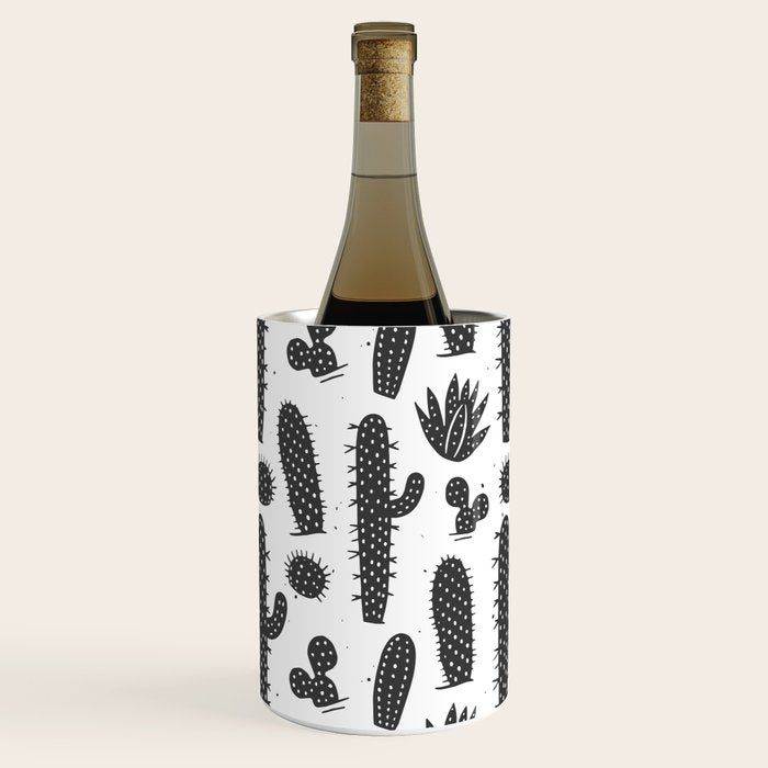 Retro black and white cactus plant pattern Wine Chiller Gallery Image 3