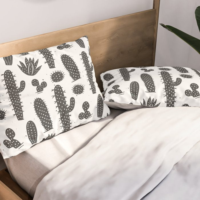 Retro black and white cactus plant pattern Pillow Sham Gallery Image 2