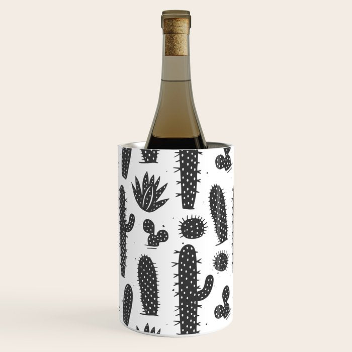 Retro black and white cactus plant pattern Wine Chiller Gallery Image 1
