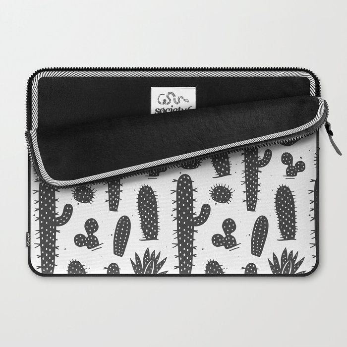 Retro black and white cactus plant pattern Laptop Sleeve Gallery Image 2