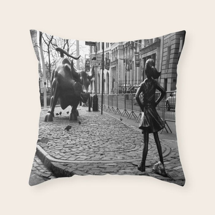 Fearless Girl and the Charging Bull Throw Pillow Gallery Image 1