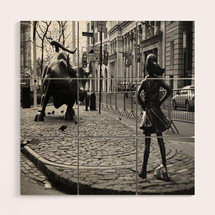 Fearless Girl and the Charging Bull Wood Wall Art Gallery Image 1