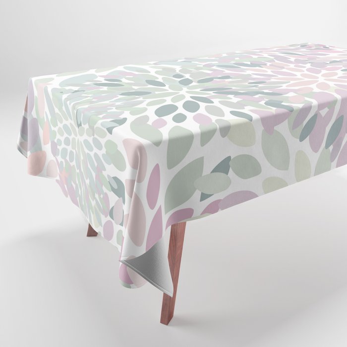 Festive, Floral Prints, Pink and Green, Modern Print Art Tablecloth Gallery Image 1
