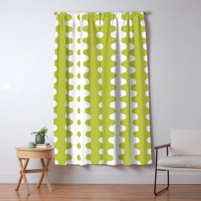 Wavy Stripes Chartreuse Lime and White Ogee A-Go-Go Retro Contemporary Pattern Window Curtain Gallery Image 5