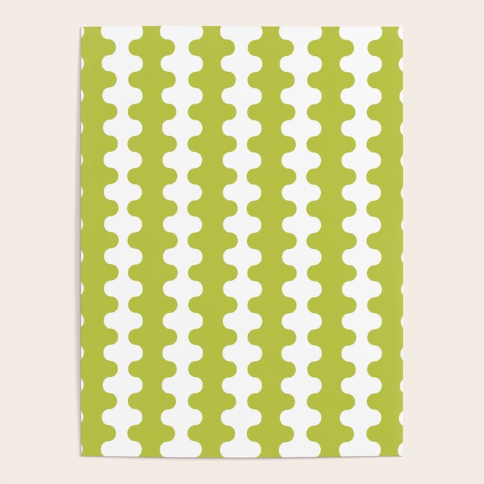 Wavy Stripes Chartreuse Lime and White Ogee A-Go-Go Retro Contemporary Pattern Poster Gallery Image 1
