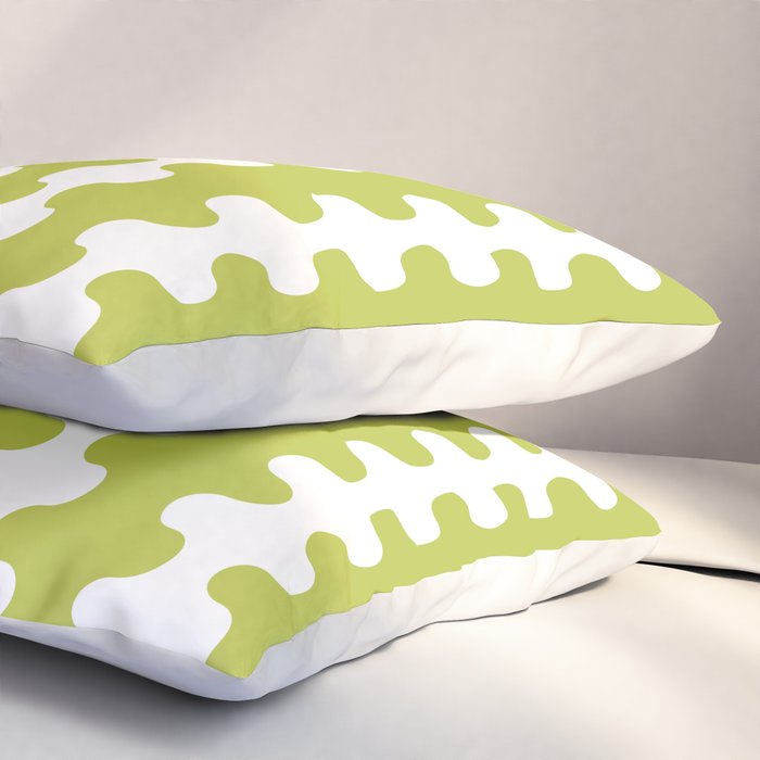 Wavy Stripes Chartreuse Lime and White Ogee A-Go-Go Retro Contemporary Pattern Pillow Sham Gallery Image 3