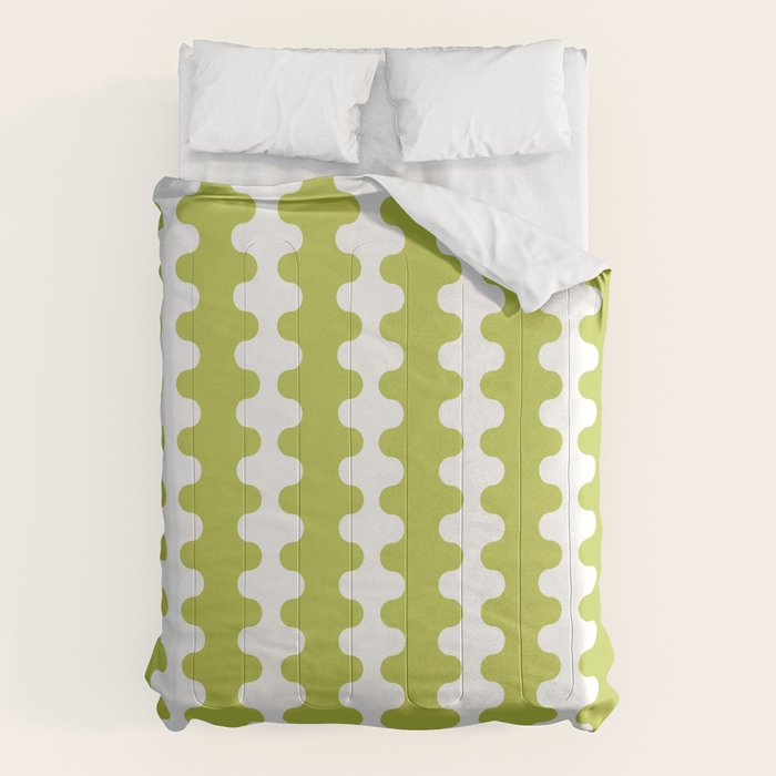 Wavy Stripes Chartreuse Lime and White Ogee A-Go-Go Retro Contemporary Pattern Comforter Gallery Image 6