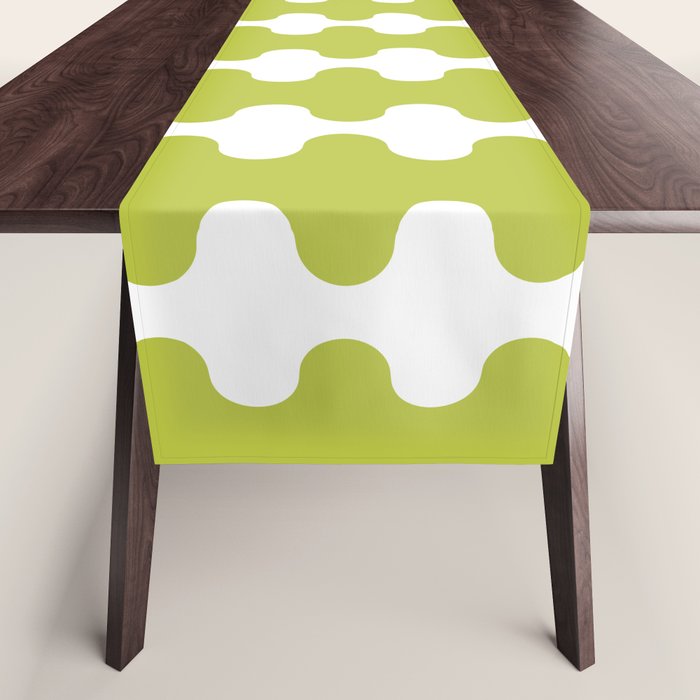 Wavy Stripes Chartreuse Lime and White Ogee A-Go-Go Retro Contemporary Pattern Table Runner Gallery Image 1