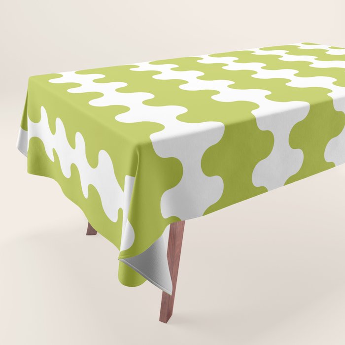 Wavy Stripes Chartreuse Lime and White Ogee A-Go-Go Retro Contemporary Pattern Tablecloth Gallery Image 1