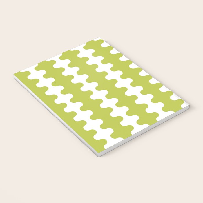 Wavy Stripes Chartreuse Lime and White Ogee A-Go-Go Retro Contemporary Pattern Notebook Gallery Image 3