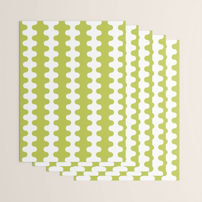 Wavy Stripes Chartreuse Lime and White Ogee A-Go-Go Retro Contemporary Pattern Wrapping Paper Gallery Image 3