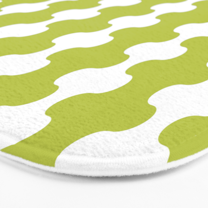 Wavy Stripes Chartreuse Lime and White Ogee A-Go-Go Retro Contemporary Pattern Bath Mat Gallery Image 3