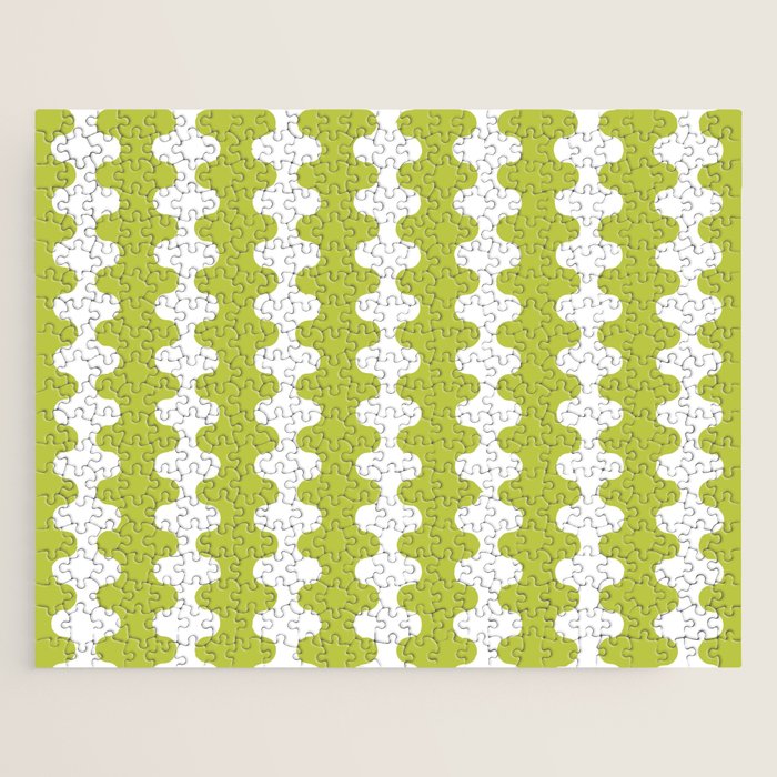Wavy Stripes Chartreuse Lime and White Ogee A-Go-Go Retro Contemporary Pattern Jigsaw Puzzle Gallery Image 1
