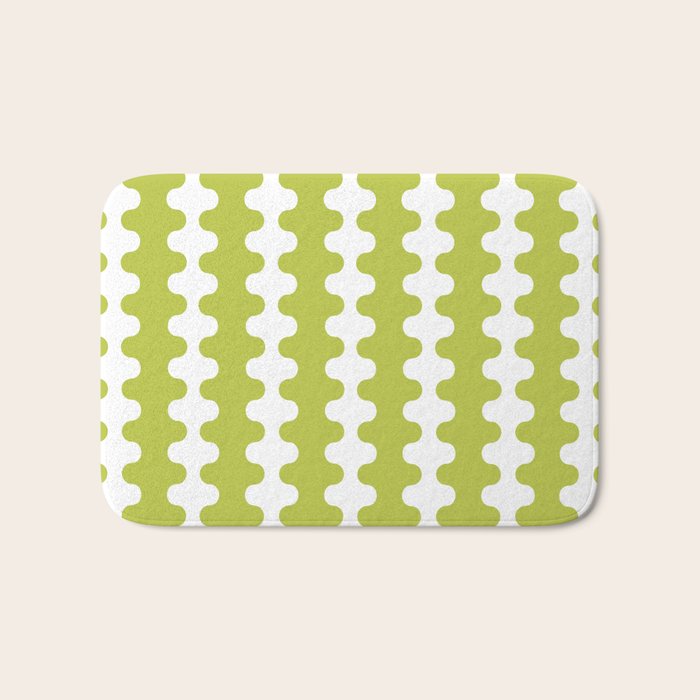 Wavy Stripes Chartreuse Lime and White Ogee A-Go-Go Retro Contemporary Pattern Bath Mat Gallery Image 1